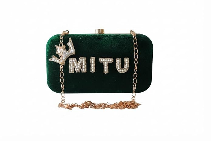 Women Velvet Black Clutch Purse with Golden Chain