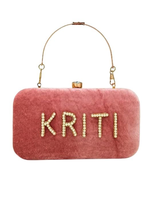 Personalised bead Velvet pink Clutch for Women